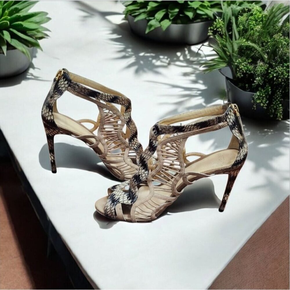Alexandre Birman  Multicolor Python Embossed Leather Caged Zipper Size EU 38.5